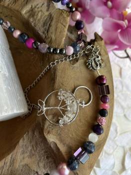 LANGE DRACHEN EDELSTEIN SCHUTZKETTEN HANDGEFÄDELT - Lila pink - AMETHYST ROSENQUARZ UDGL