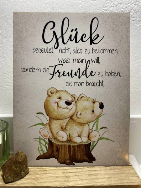 TEELICHTHALTER MIT EINER SÜSSEN PEZIKARTE UND EINEM EDELSTEIN AUF HOLZ